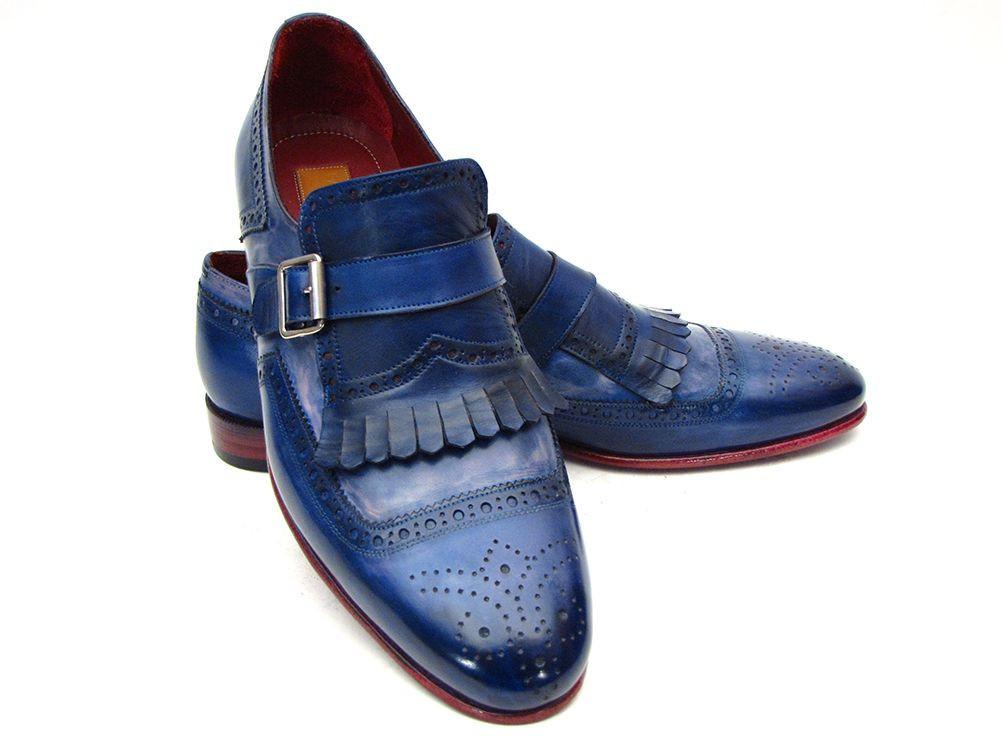 Paul Parkman Kiltie Monkstrap Shoes Dual Tone Blue Leather (ID#12BL78) - My Men's Shop