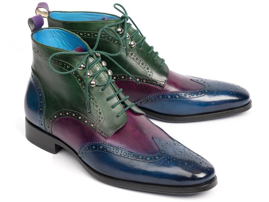 Paul Parkman Wingtip Ankle Boots Three Tone Blue Purple Green (ID#777-BLU-PRP) - My Men's Shop