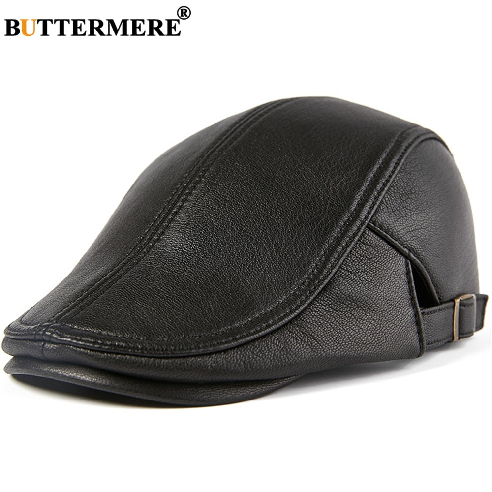 Men Beret Hat Real Leather Flat Cap - My Men's Shop