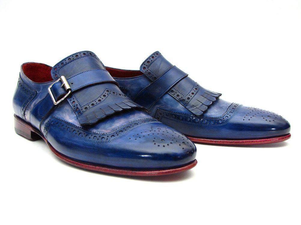 Paul Parkman Kiltie Monkstrap Shoes Dual Tone Blue Leather (ID#12BL78) - My Men's Shop