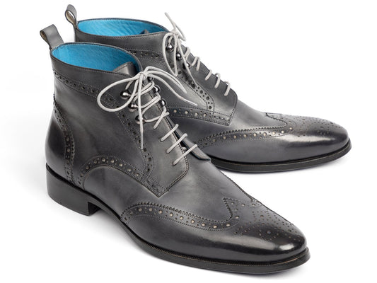 Paul Parkman Wingtip Ankle Boots Gray Hand-Painted (ID#777-GRAY) - My Men's Shop