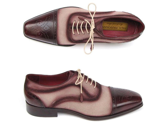 Captoe Oxfords - Bordeaux / Beige Hand-Painted Suede Upper and Leather Sole - My Men's Shop