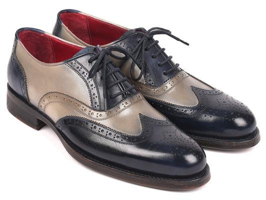 Paul Parkman Navy & Gray Wingtip Oxfords Goodyear Welted (ID#027-NVYGRY) - My Men's Shop