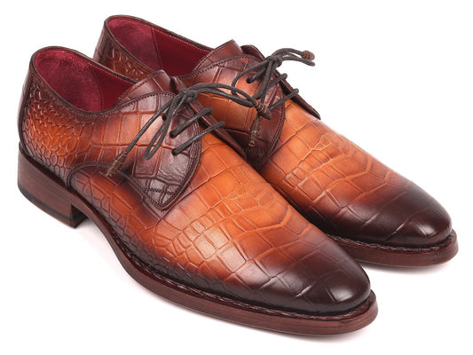 Brown Crocodile Embossed Calfskin Goodyear Welted Derby Shoes (ID#5286BRW) - My Men's Shop