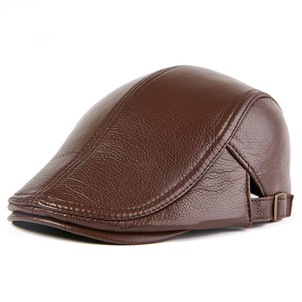 Men Beret Hat Real Leather Flat Cap - My Men's Shop