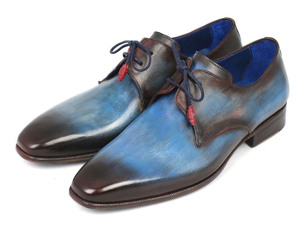 Paul Parkman Blue & Brown Hand-Painted Derby Shoes (ID#326-BLUBRW) - My Men's Shop
