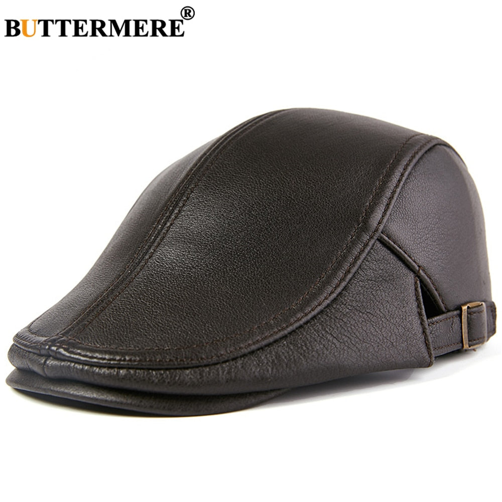 Men Beret Hat Real Leather Flat Cap - My Men's Shop