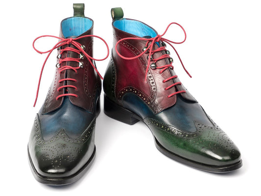 Paul Parkman Wingtip Ankle Boots Three Tone Green Blue Bordeaux (ID#777-GRN-BLU) - My Men's Shop