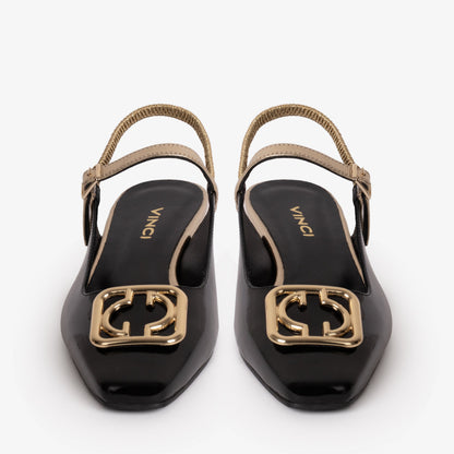The Rosalinda Black Leather Women Flat Slingback Sandal