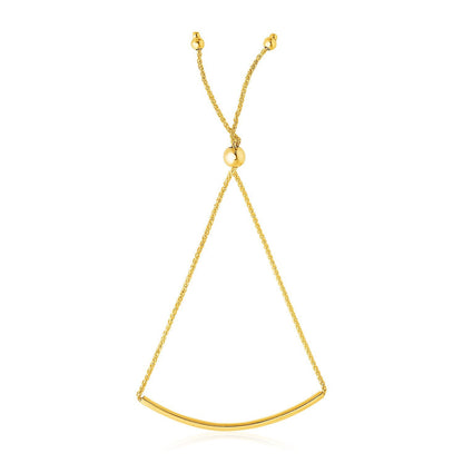Pulsera de diseño lariat con barra curva lisa de oro amarillo de 14k