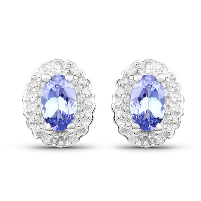 Juego de joyas de 3 piezas de plata esterlina .925 con tanzanita genuina de 2.46 quilates y topacio blanco (anillo, pendientes y colgante con cadena)