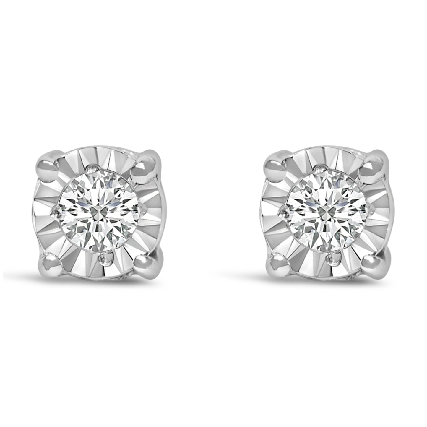 Pendientes de Plata Fina .925 con 1/10 Cttw de Diamantes Redondos Brillantes Creados en Laboratorio engastados en milagro (Color F-G, Claridad VS1-VS2)