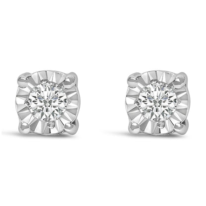 Pendientes de Plata Fina .925 con 1/10 Cttw de Diamantes Redondos Brillantes Creados en Laboratorio engastados en milagro (Color F-G, Claridad VS1-VS2)