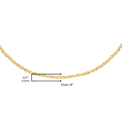 Cadena de soga unisex de oro amarillo macizo de 10K de 0,5mm, delgada y delicada, de 18 pulgadas