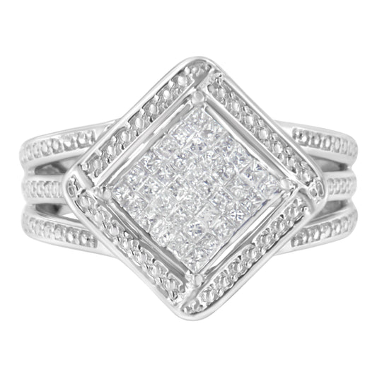 Anillo de cóctel de plata de ley .925 con 2/5 Cttw de diamante de talla princesa en forma de cuadrado en punta (color H-I, claridad SI1-SI2) - Talla 6
