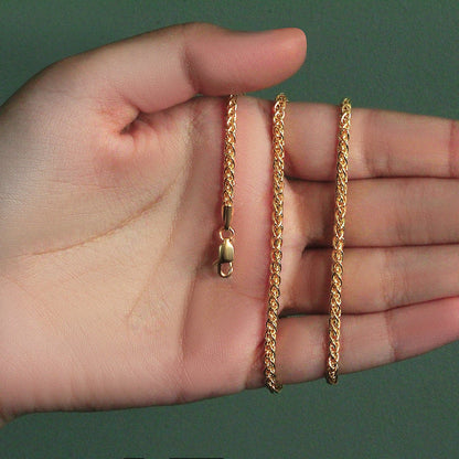Cadena de trigo de oro amarillo de 14k y 2,8 mm de peso ligero