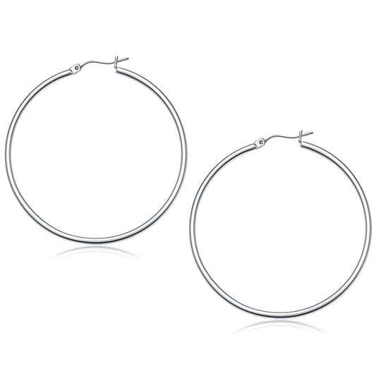 Pendientes de aro pulidos de oro blanco de 10 quilates (50 mm)