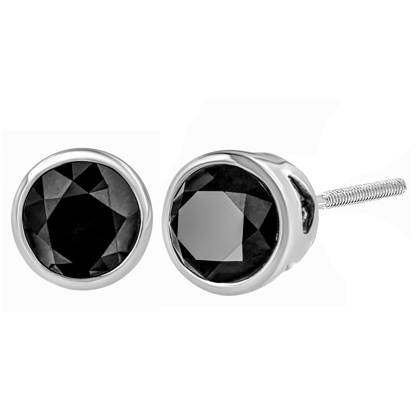Pendientes de oro blanco de 14 quilates con diamantes negros de talla brillante redonda de 1/2 quilate engastados en bisel con parte posterior de rosca (realce de color elegante, claridad I2-I3)