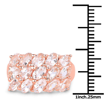 Anillo de plata de ley .925 chapado en oro rosa de 14K con morganita genuina de 3,30 quilates