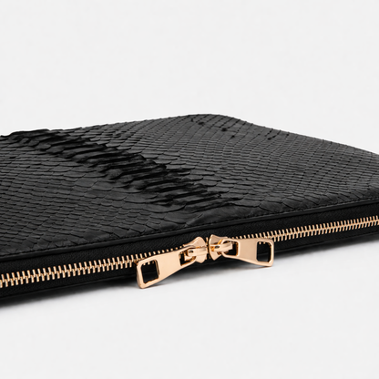 The Varese Black Hand-Painted Python Leather 14” Laptop Portfolio