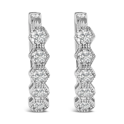 Pendientes de aro geométricos en zigzag de oro de 14 quilates con diamantes de 1/2 quilate (color G-H, SI1-SI2)