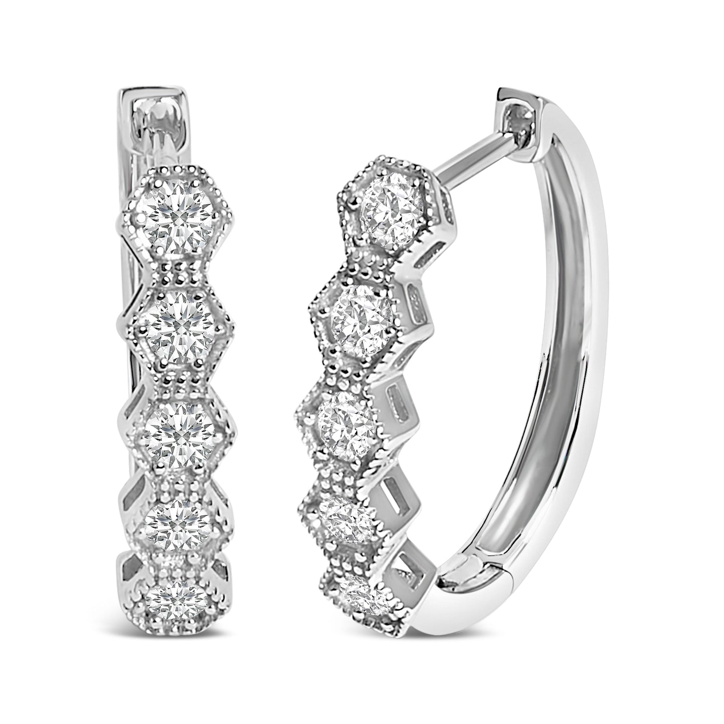 Pendientes de aro geométricos en zigzag de oro de 14 quilates con diamantes de 1/2 quilate (color G-H, SI1-SI2)
