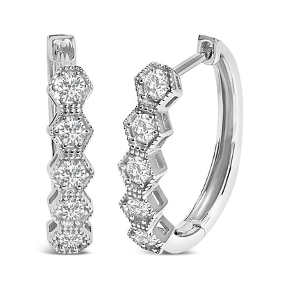 Pendientes de aro geométricos en zigzag de oro de 14 quilates con diamantes de 1/2 quilate (color G-H, SI1-SI2)