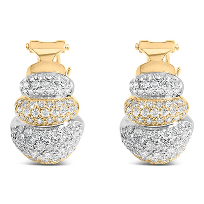 Pendientes de botón abombados de oro bicolor de 18K con diamantes de 5.00 Cttw de tres niveles y cierre Omega (color G-H, claridad VS2-SI1)