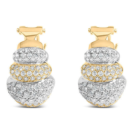 Pendientes de botón abombados de oro bicolor de 18K con diamantes de 5.00 Cttw de tres niveles y cierre Omega (color G-H, claridad VS2-SI1)