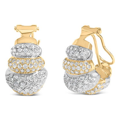Pendientes de botón abombados de oro bicolor de 18K con diamantes de 5.00 Cttw de tres niveles y cierre Omega (color G-H, claridad VS2-SI1)