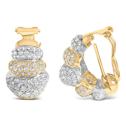 Pendientes de botón abombados de oro bicolor de 18K con diamantes de 5.00 Cttw de tres niveles y cierre Omega (color G-H, claridad VS2-SI1)