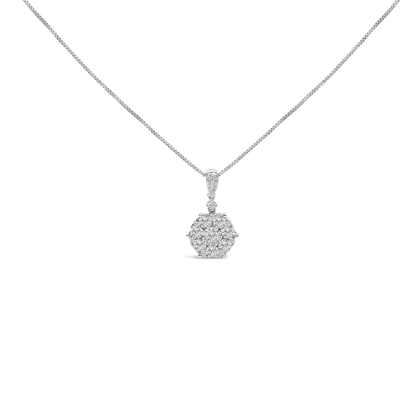 Collar con colgante en forma de racimo de oro blanco de 14K con diamantes de 1 1/5 Cttw (color F-G, claridad VS2-SI1) - 18 pulgadas