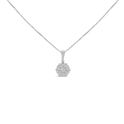 Collar con colgante en forma de racimo de oro blanco de 14K con diamantes de 1 1/5 Cttw (color F-G, claridad VS2-SI1) - 18 pulgadas