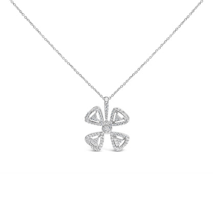 Collar con colgante floral de trébol de 4 hojas con diamantes de oro blanco de 14K y 5/8 Cttw (color H-I, claridad I1-I2) - 18 pulgadas