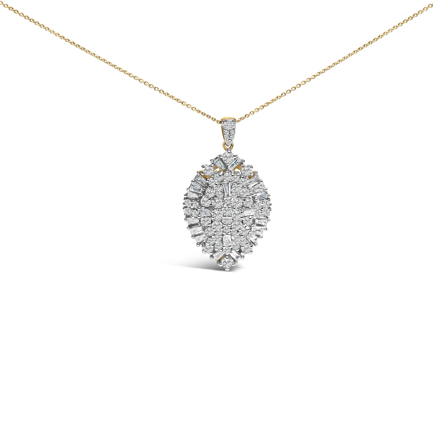 Collar con colgante en forma de pera de oro blanco y amarillo de 14K con racimo de diamantes de 2.00 Cttw (color G-H, claridad SI2-I1) - 20 pulgadas