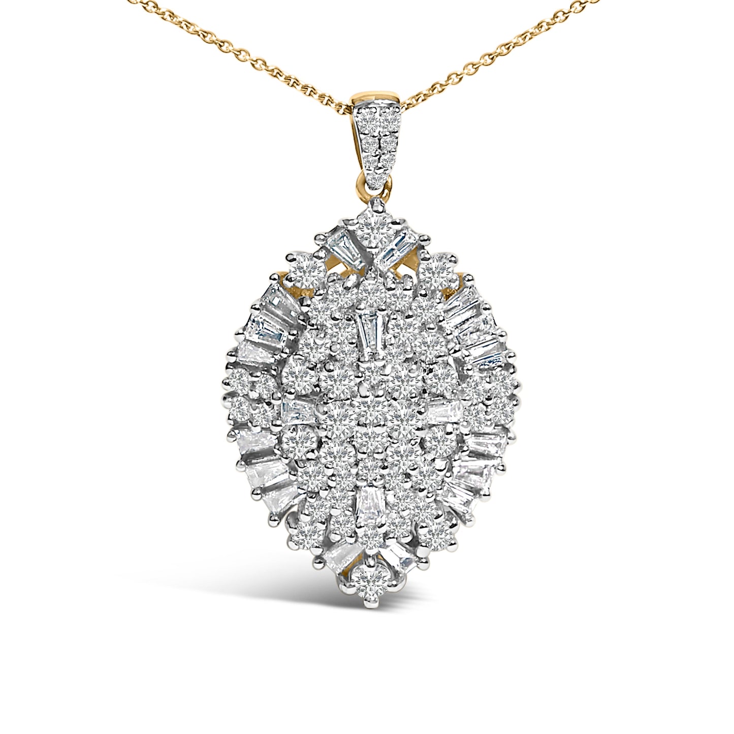 Collar con colgante en forma de pera de oro blanco y amarillo de 14K con racimo de diamantes de 2.00 Cttw (color G-H, claridad SI2-I1) - 20 pulgadas