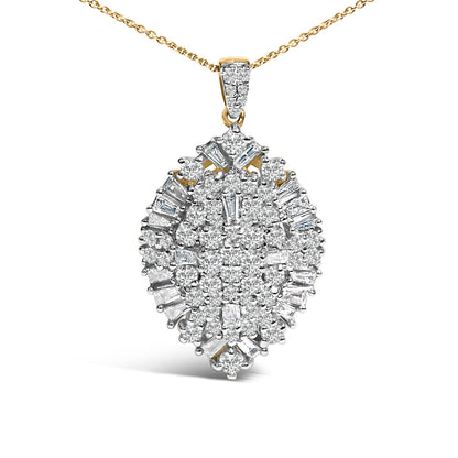 Collar con colgante en forma de pera de oro blanco y amarillo de 14K con racimo de diamantes de 2.00 Cttw (color G-H, claridad SI2-I1) - 20 pulgadas