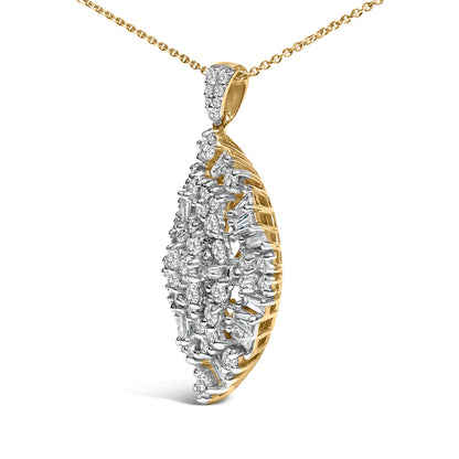 Collar con colgante en forma de pera de oro blanco y amarillo de 14K con racimo de diamantes de 2.00 Cttw (color G-H, claridad SI2-I1) - 20 pulgadas