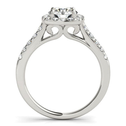 Anillo de compromiso con halo de diamantes en forma cuadrada en oro blanco de 14k (1 1/2 quilates en total)