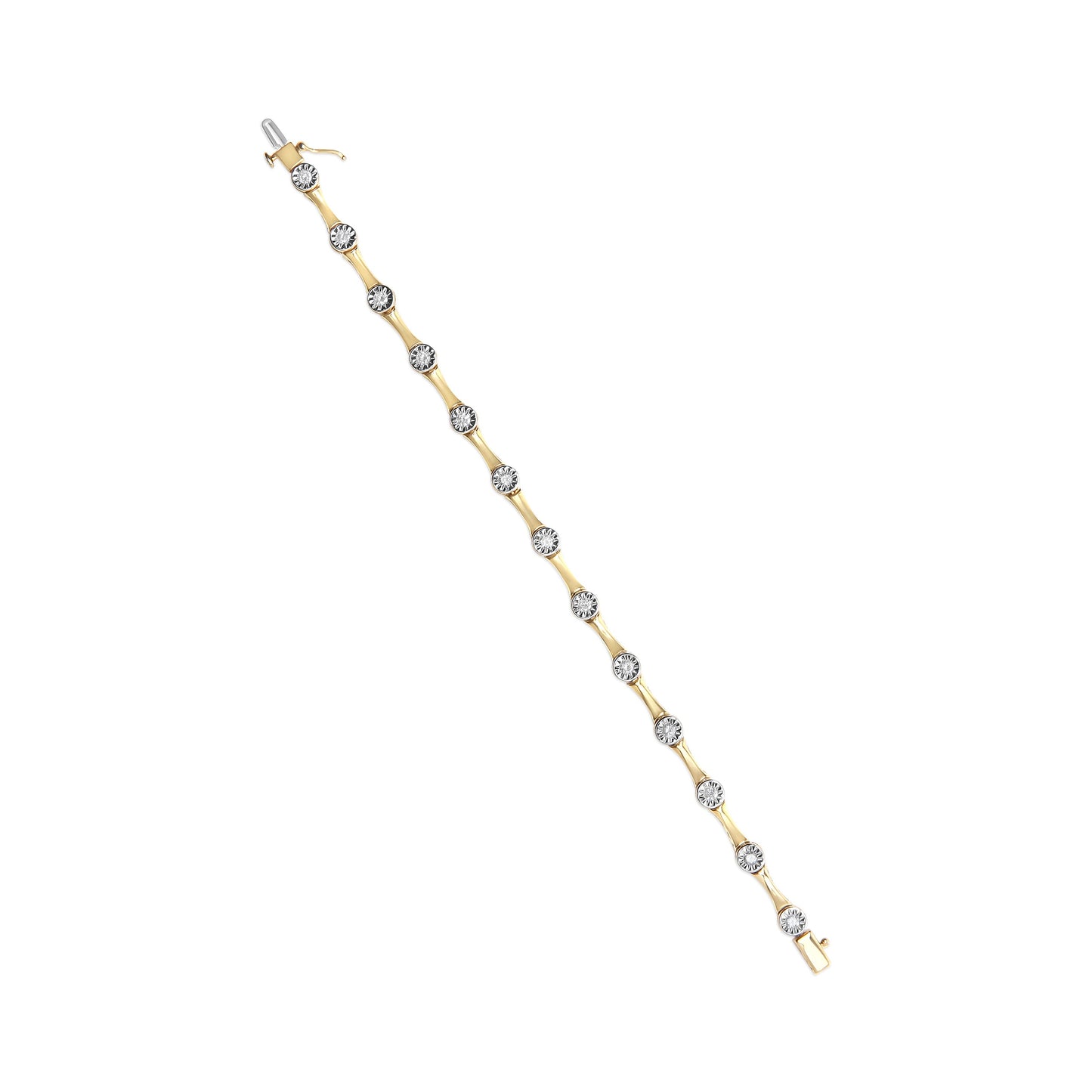 Pulsera tipo eslabón de estación con bisel de diamante engarzado "miracle" de 1,0 quilates (peso total en quilates) en plata de ley .925 chapada en oro amarillo de 10K (color H-I, claridad I3) - Talla 7"