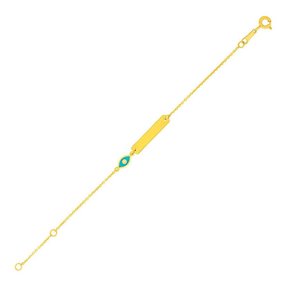 Pulsera de identificación para niños de oro amarillo de 14k de 5 1/2 pulgadas con ojo esmaltado