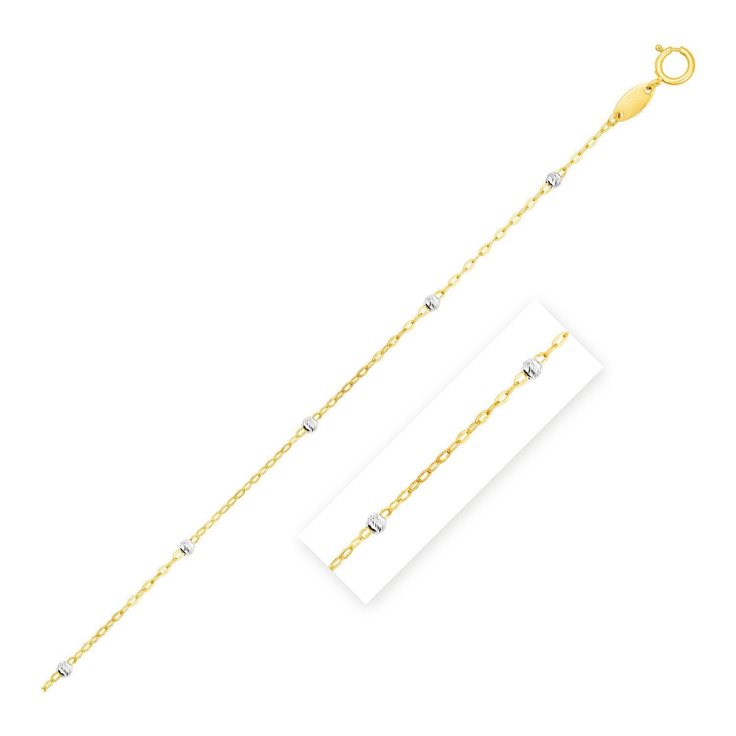 Cadena con colgante de eslabones de cuentas con corte de diamante en oro bicolor de 14k (3,5 mm)