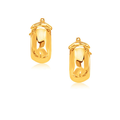 Pendientes de aro pequeños anchos de oro amarillo de 14k con cierre a presión