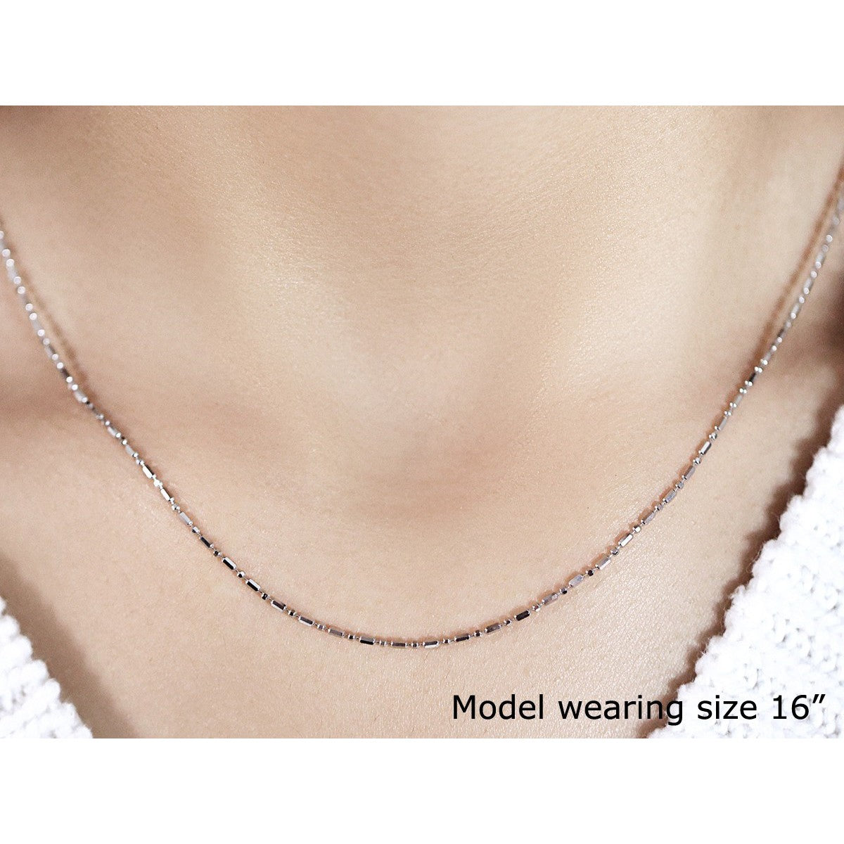 Cadena de cuentas alternadas con corte de diamante de oro blanco de 14k y 1.2 mm