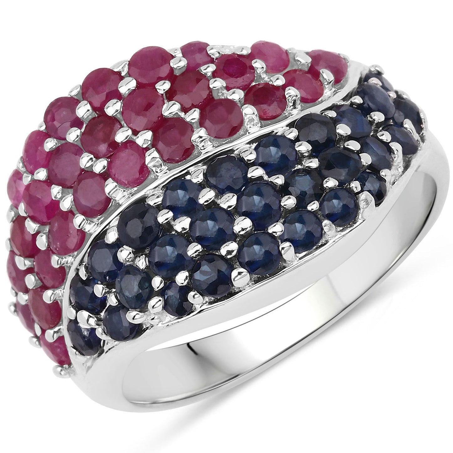 Anillo de plata de ley .925 con varias piedras preciosas genuinas de 2.18 quilates