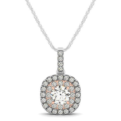 Colgante de diamante con halo en forma de cojín de oro blanco y rosa de 14k (1/2 cttw)