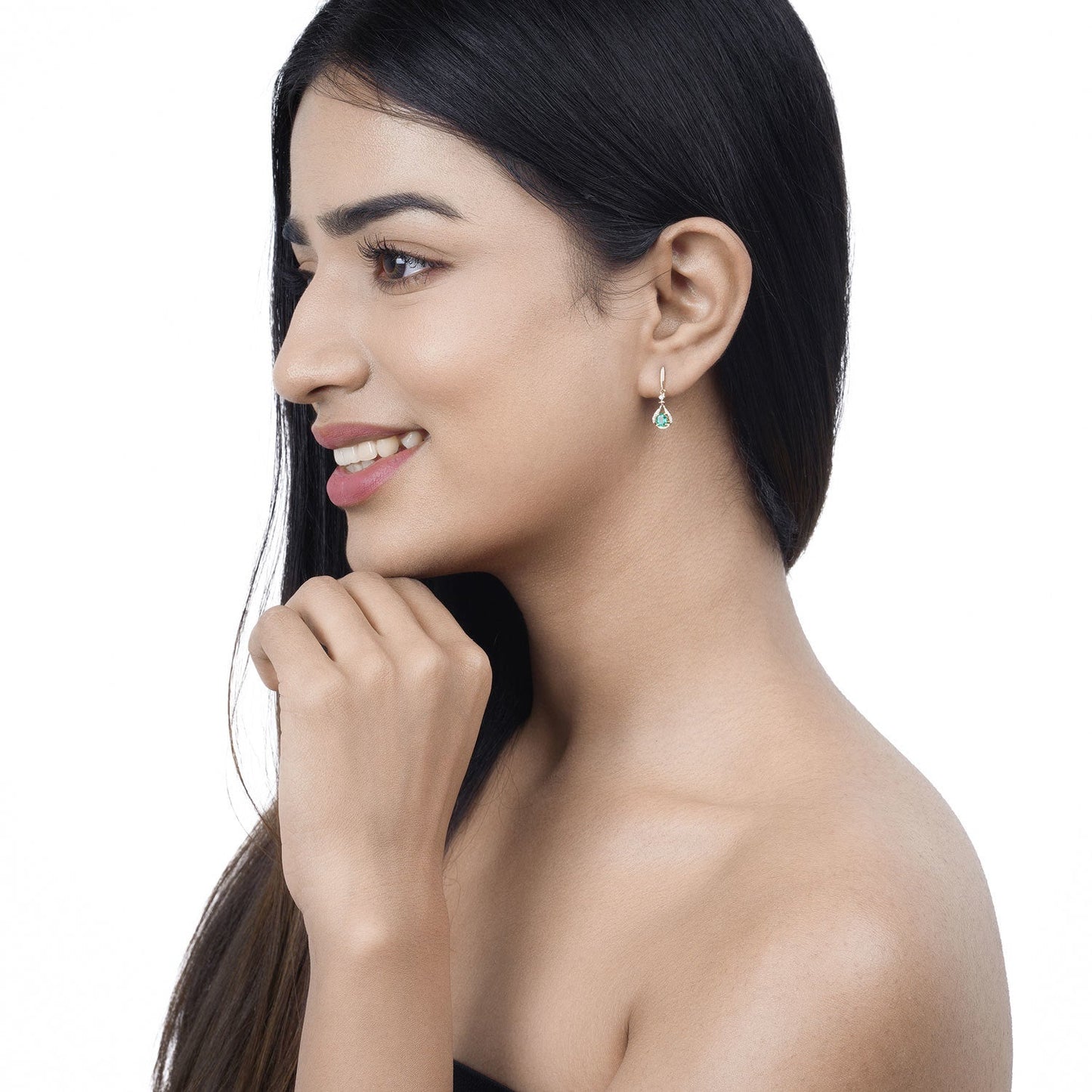 Pendientes de oro amarillo de 14 quilates con esmeralda zambiana auténtica de 0,70 quilates y diamantes blancos