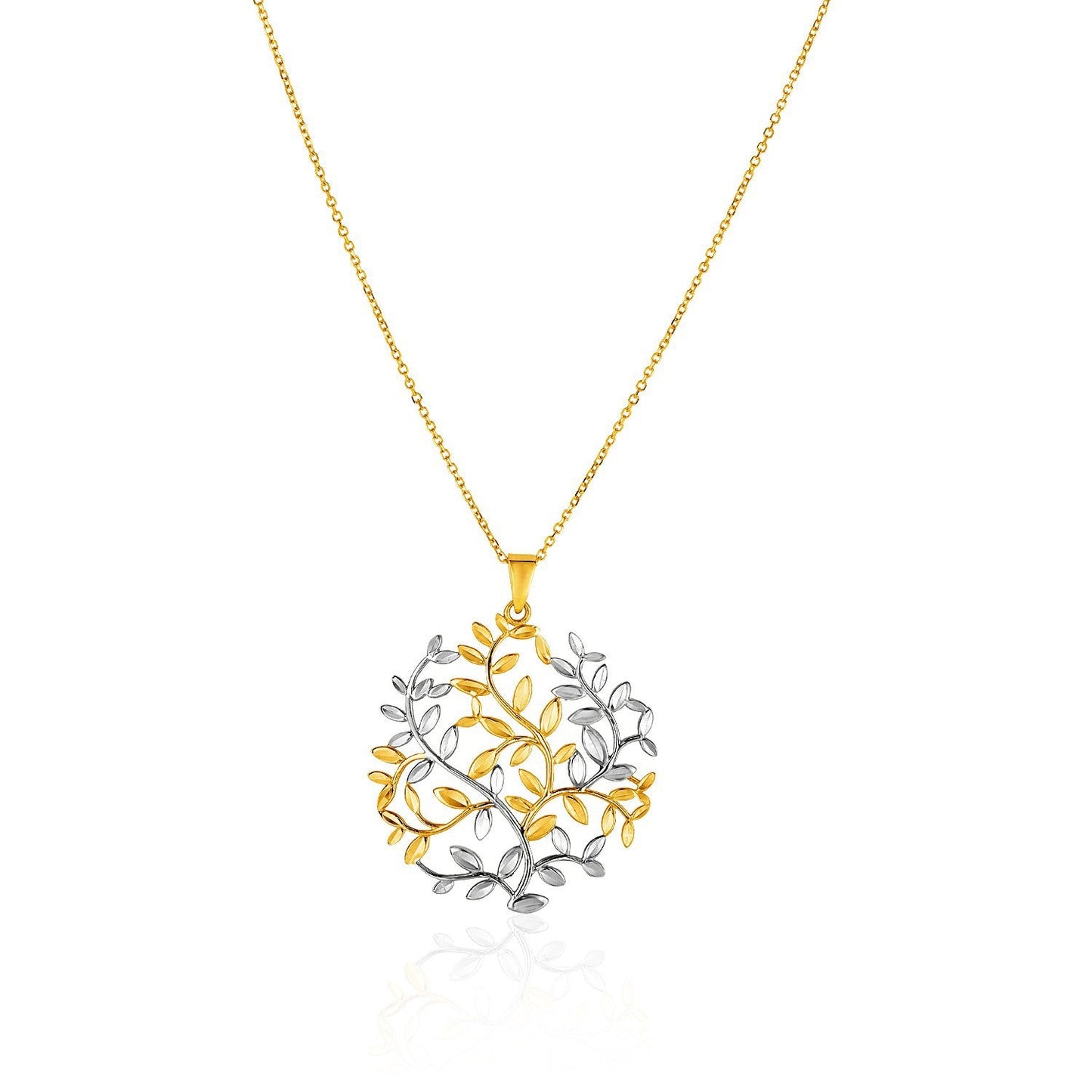 Colgante de árbol de la vida de oro bicolor amarillo y blanco de 14 quilates