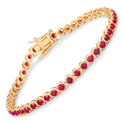 Pulsera de oro amarillo de 14K con rubí genuino de Mozambique de 3,13 quilates