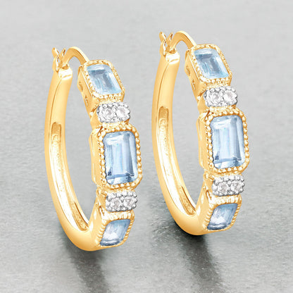 Pendientes de plata de ley .925 con topacio azul genuino de 2.66 quilates y topacio blanco